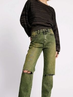 One Teaspoon- NEW - Awesome Baggies High Waist Wide Leg Distressed Khaki Jeans